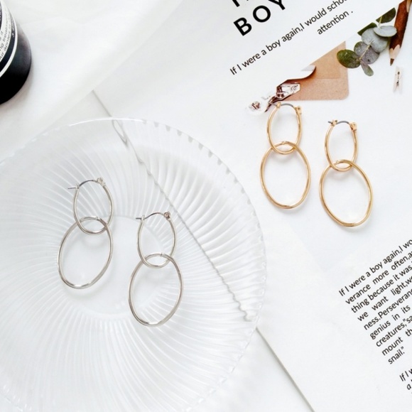 Double Layer Geometric Drop Earrings - Picture 6 of 8